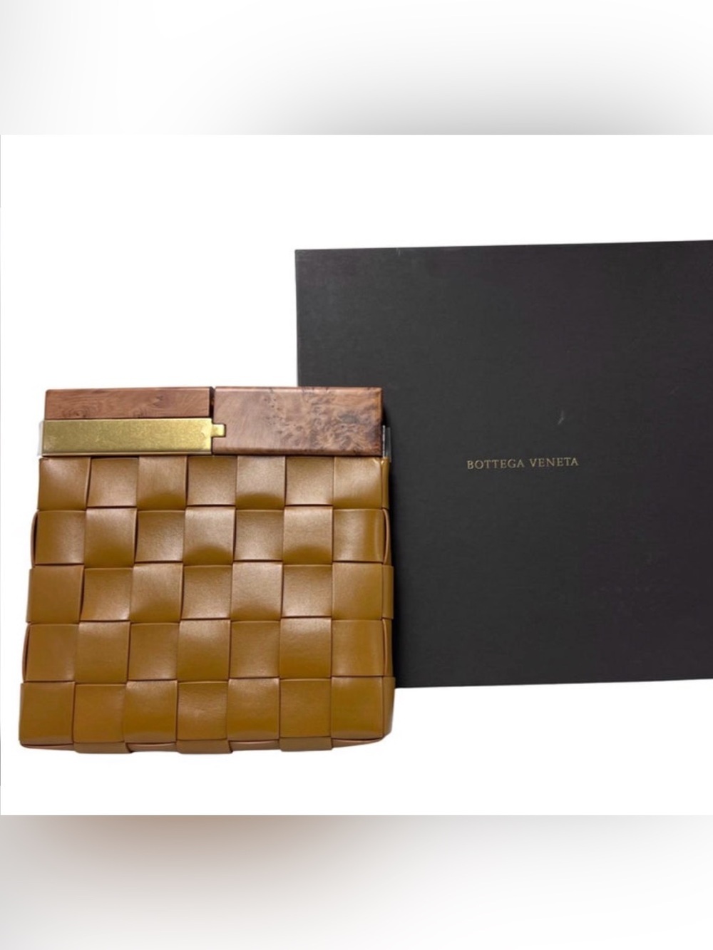 Bottega Veneta Intrecciato Woven Leather Clutch with Wood Trim